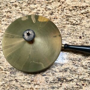 Vintage Brass Gold Tone 10.5" Skillet Lid Black Handle Mid Century Modern Pan